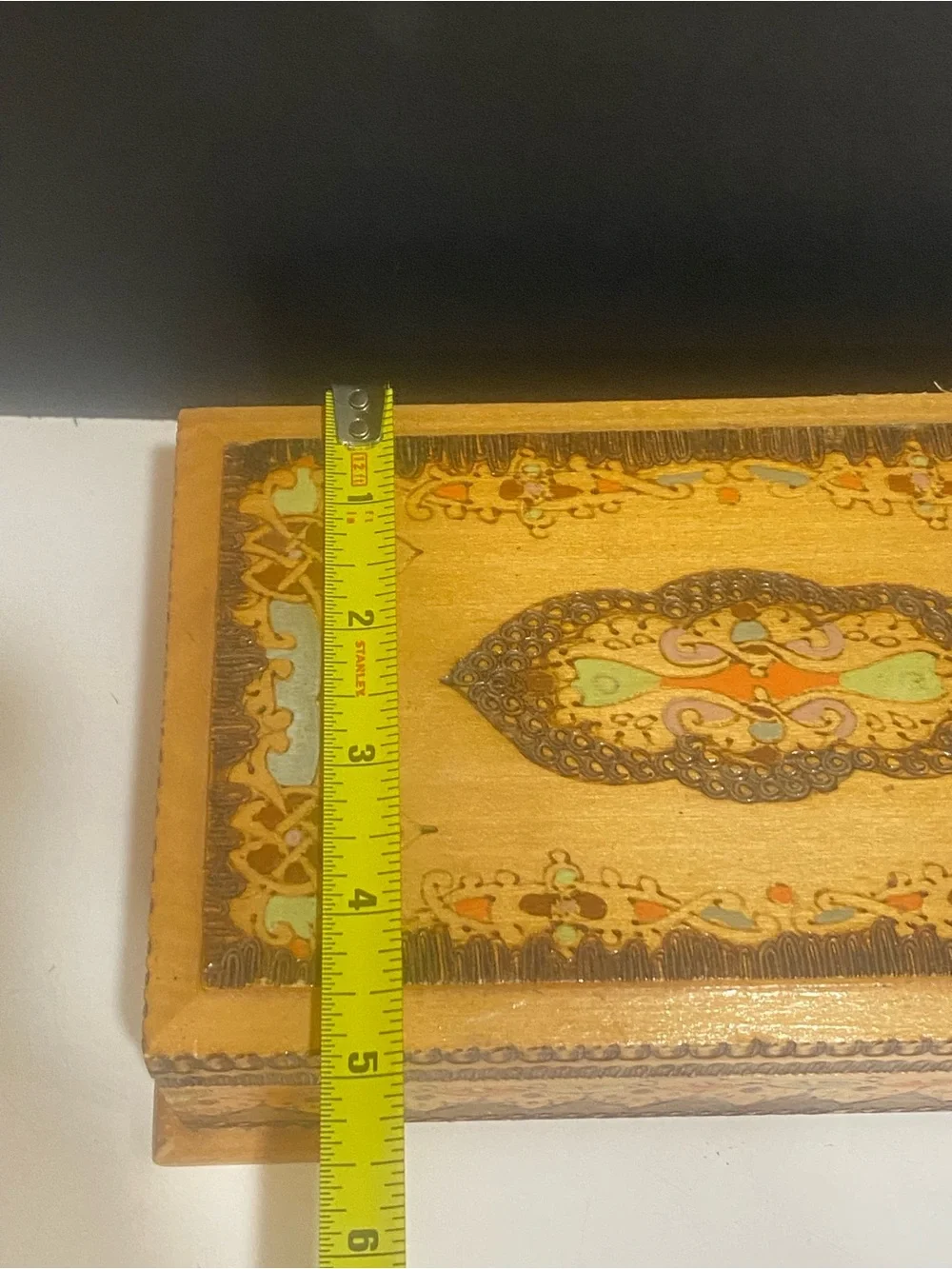 Vintage Bulgarian folk art pyrography wooden box